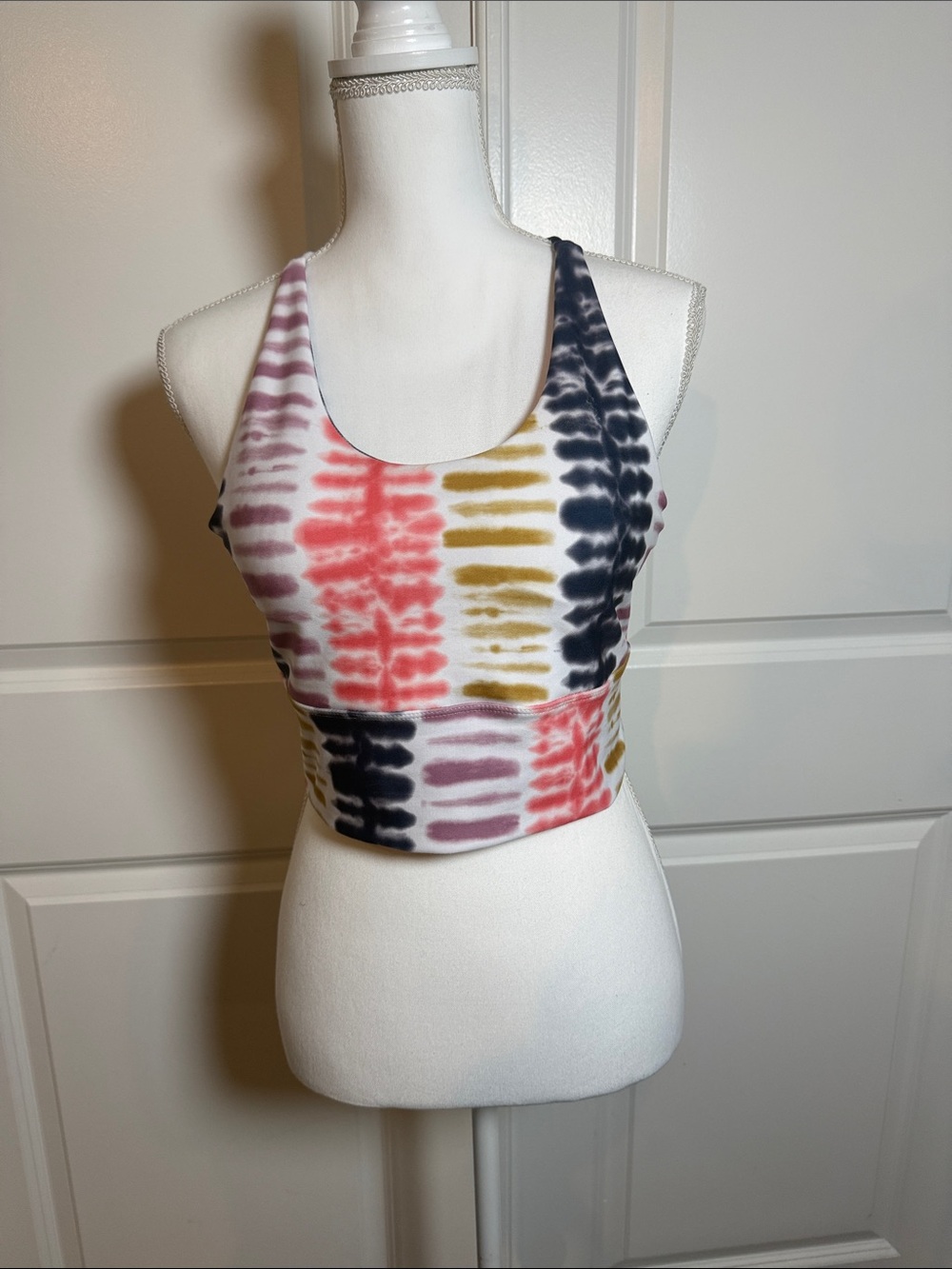Striped Tie-Dye Racerback Crop Top in Multi-Color Y2K